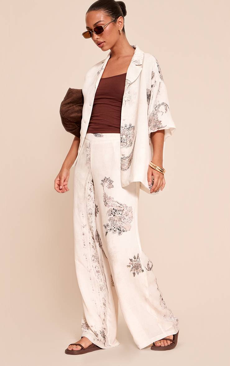 Crème Chemise Ample À Manches Courtes En Tissu Tissé Imprimé Paisley