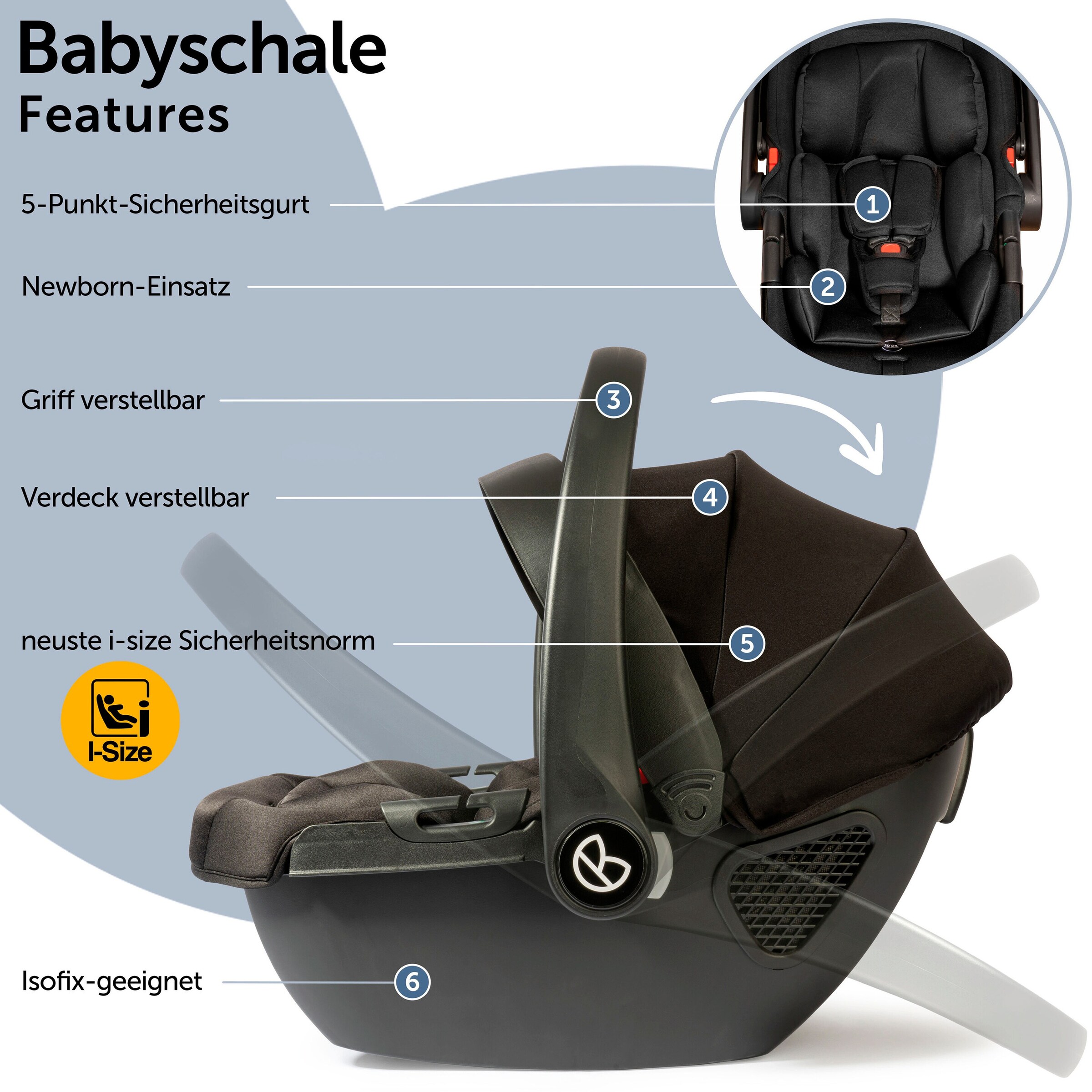 Bergsteiger Kinderwagen Nizza + Babyschale grey | Gestell: black