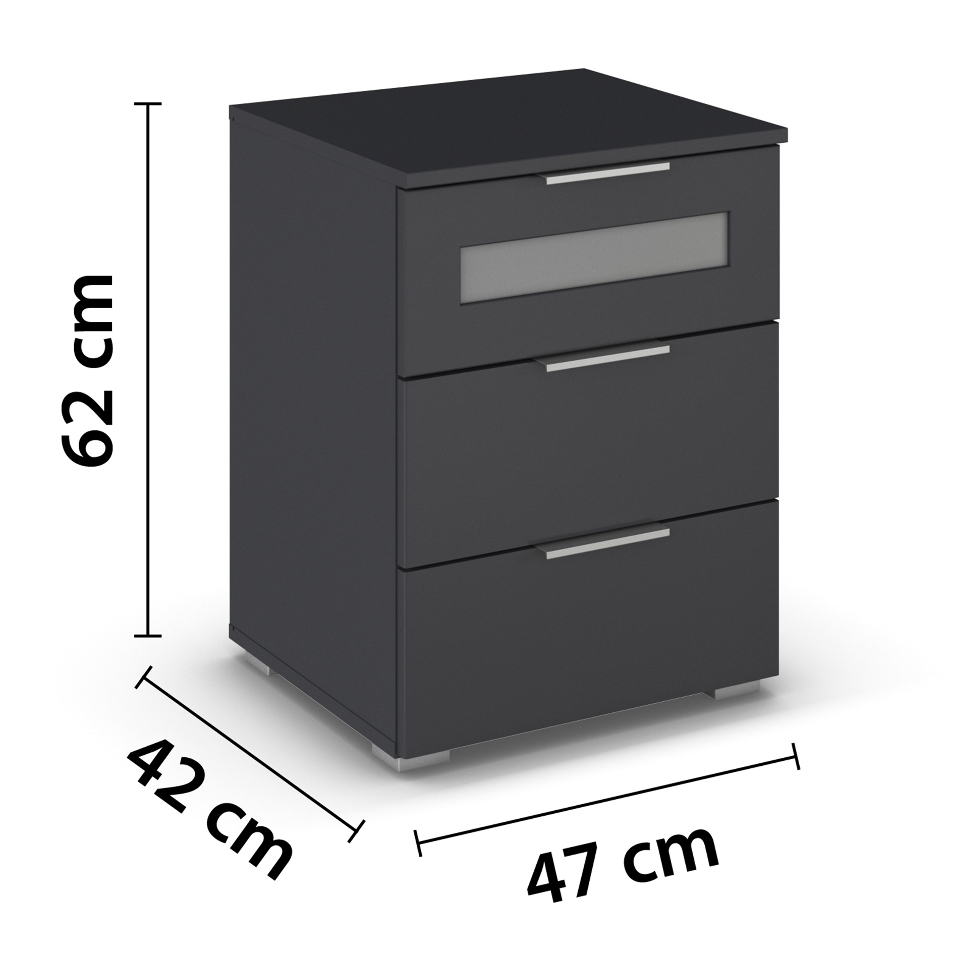 Nachtschrank - grau metallic - mit Milchglaseinsatz - 62 cm