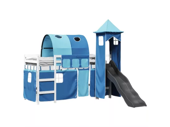 Lit mezzanine enfants avec tour bleu 80x200cm bois pin massif
