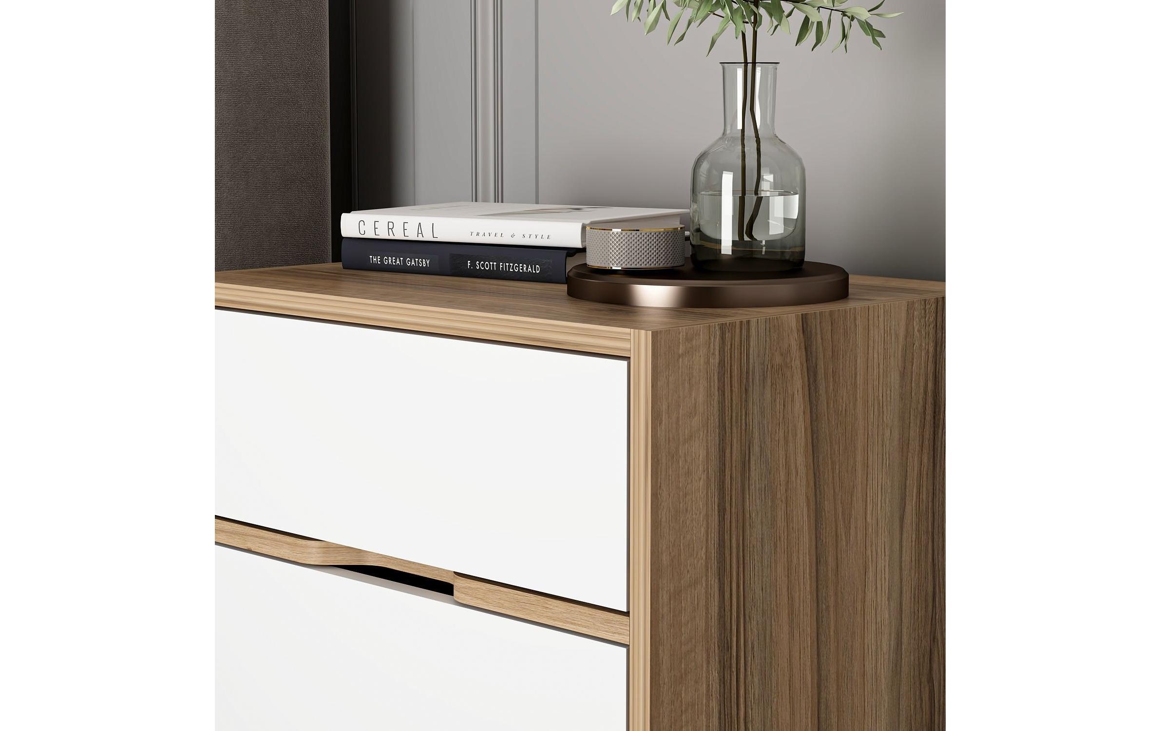 Nachttisch Elina 54 x 40 x 47 cm, Weiss/Braun<br>Nachtkommode