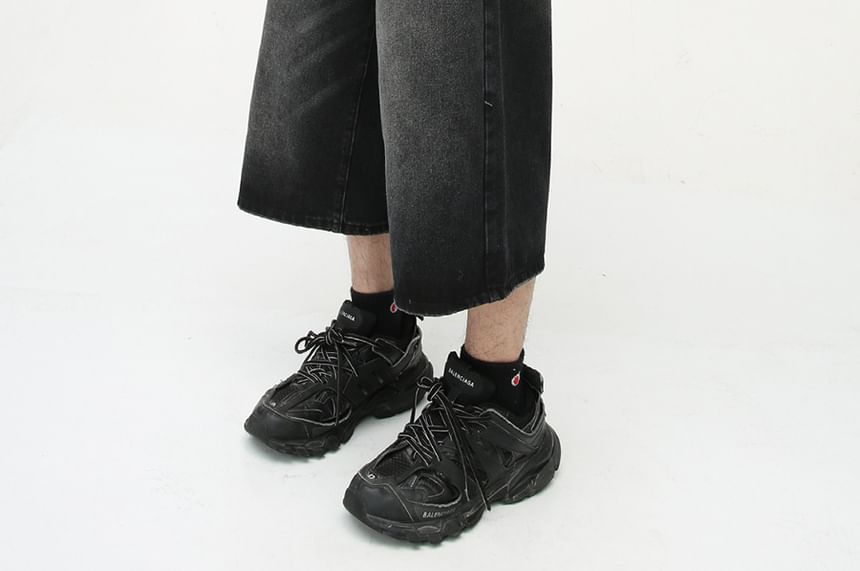 FAERIS - Mid Rise Washed Capri Jeans met wijde pijpen