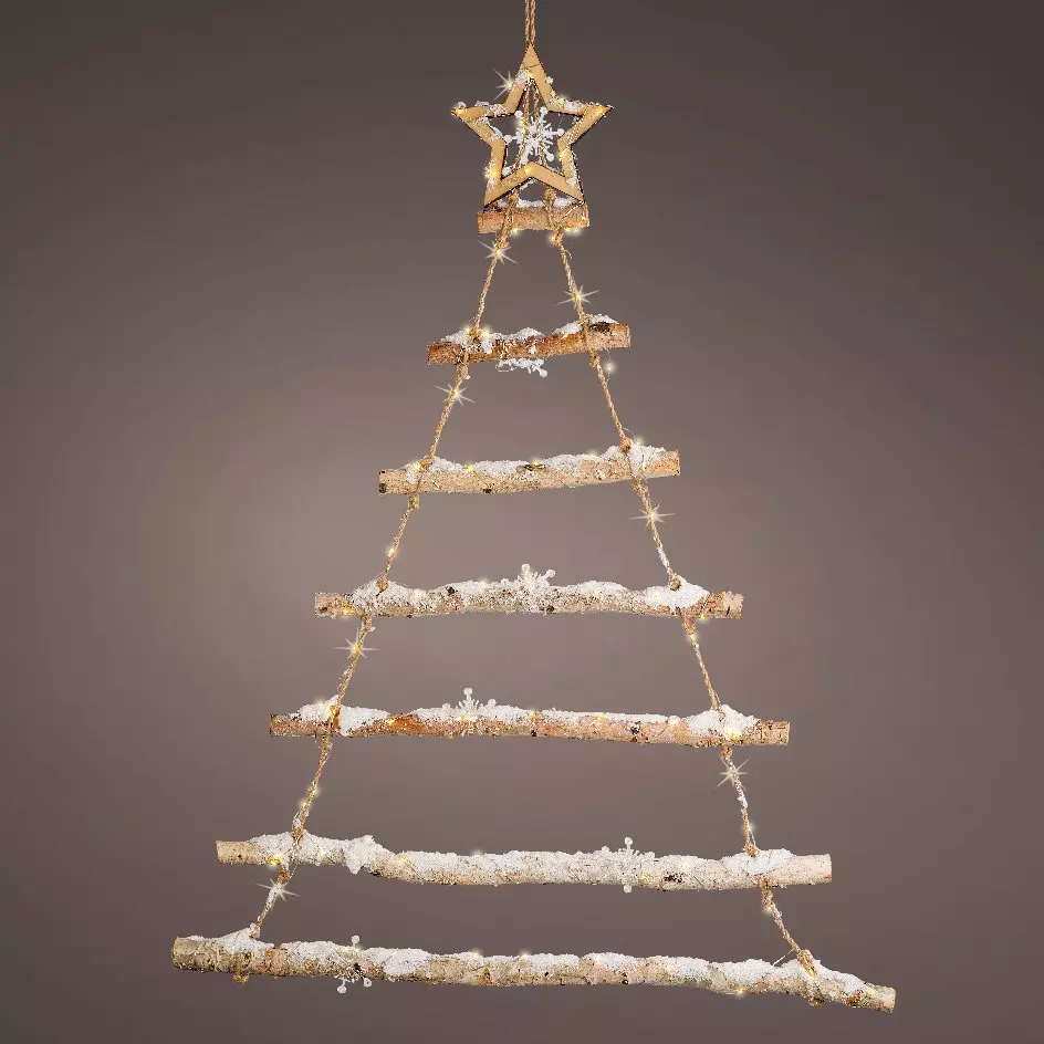 Sapin lumineux à suspendre à piles (H90 cm) Star givré Blanc chaud