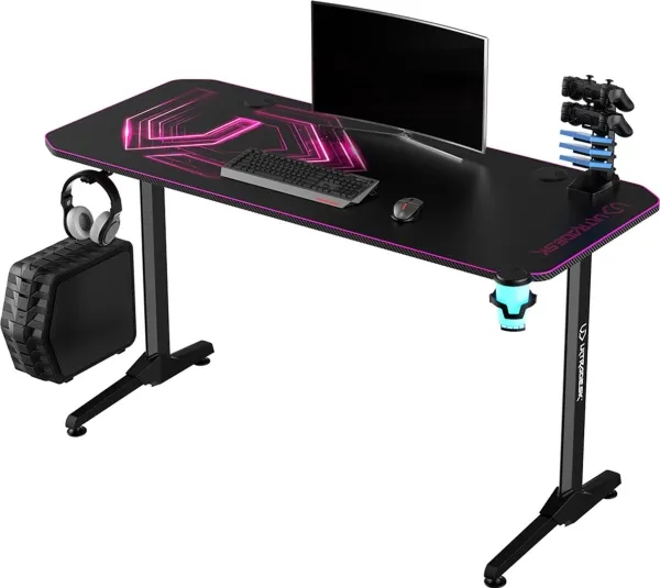 Ultradesk ULTRADESK gaming-skrivebord FRAG - PINK V3, 140x60 cm, 76 cm, med musemåtte, hovedtelefon- og drikkevareholder