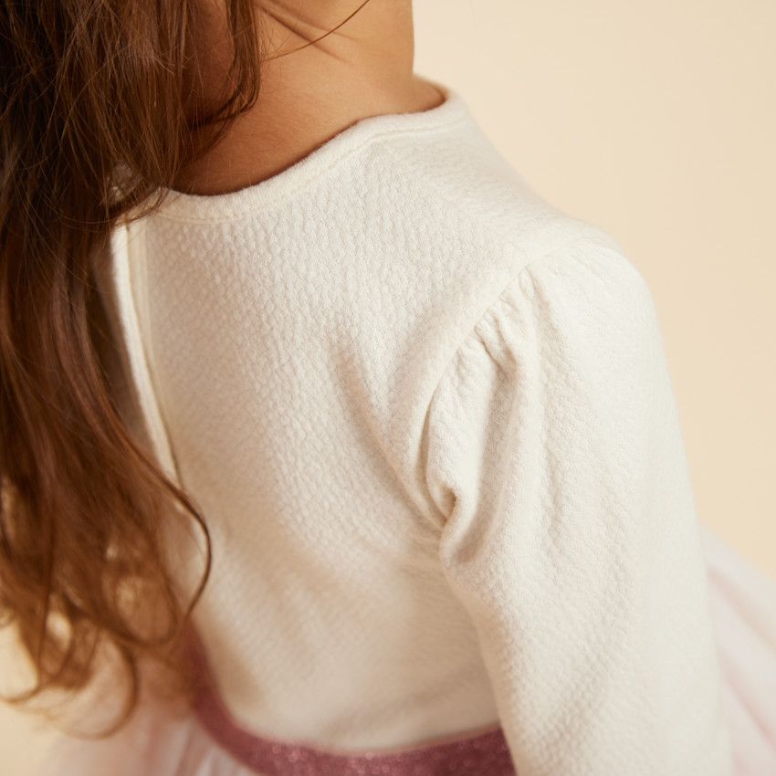 Robe effet 2 en 1 avec jupon en tulle pour bébé fille - Ecru