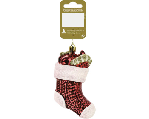 Kerstboomversiering laars, kunststof, 7,5 x 11 cm, wit/rood