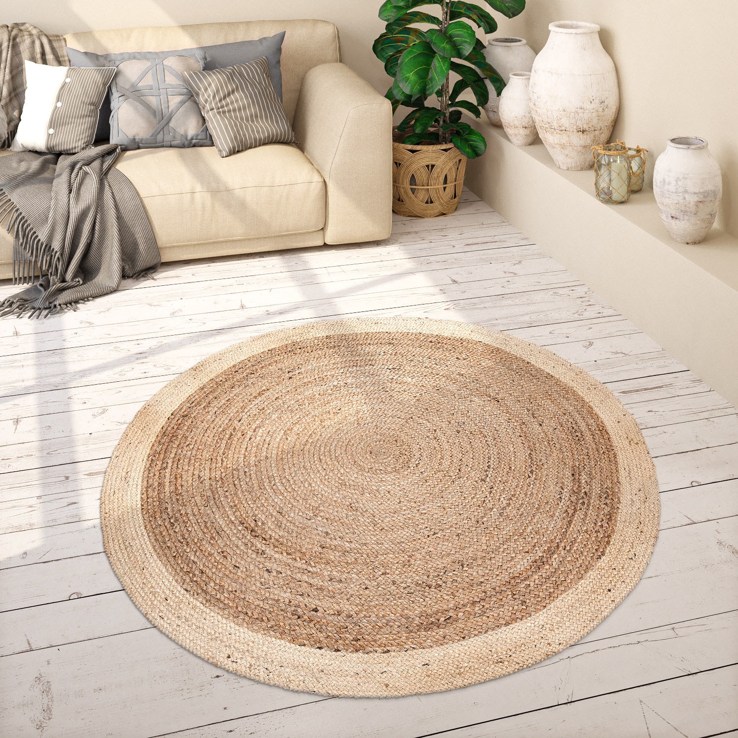 Paco Home Teppich »Viborg 594« rund 6 mm Höhe Jute, Modern, Boho, Ethno, Handgefertigter Natur-Teppich