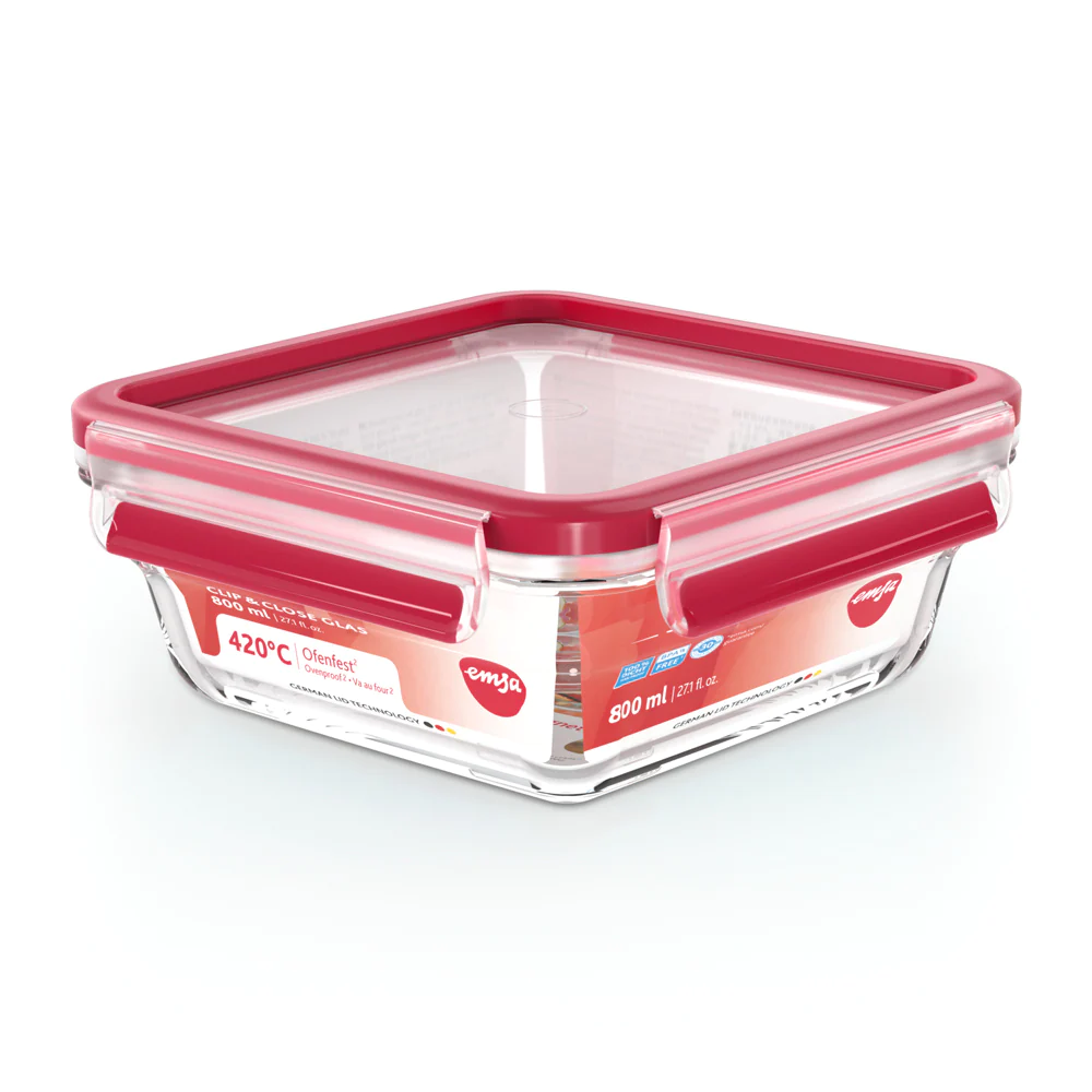 Boite clip&close verre carré 0,8L Emsa