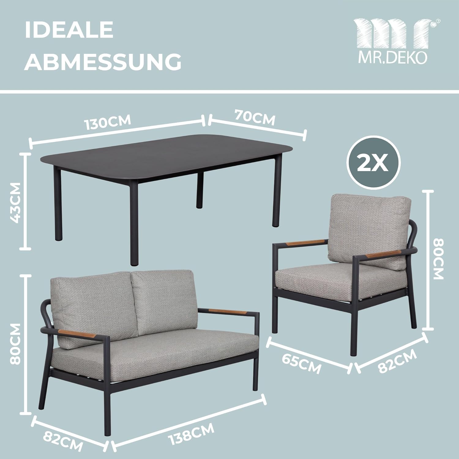 Loungeset Bilbao Grey Aluminium | Gartenmöbelset 4-teilig 2 x Sessel & 1 x 2er Sofa & 1 Tisch | Outdoormöbelset Alu & Sitz- Rückenkissen Rope | Stabil & wetterfest | Gartenmöbelgarnitur