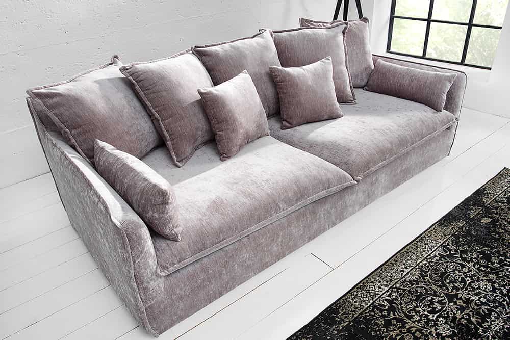 Großes 3er Sofa HEAVEN 200cm taupe Samt Federkern abnehmbarer Bezug Hussensofa