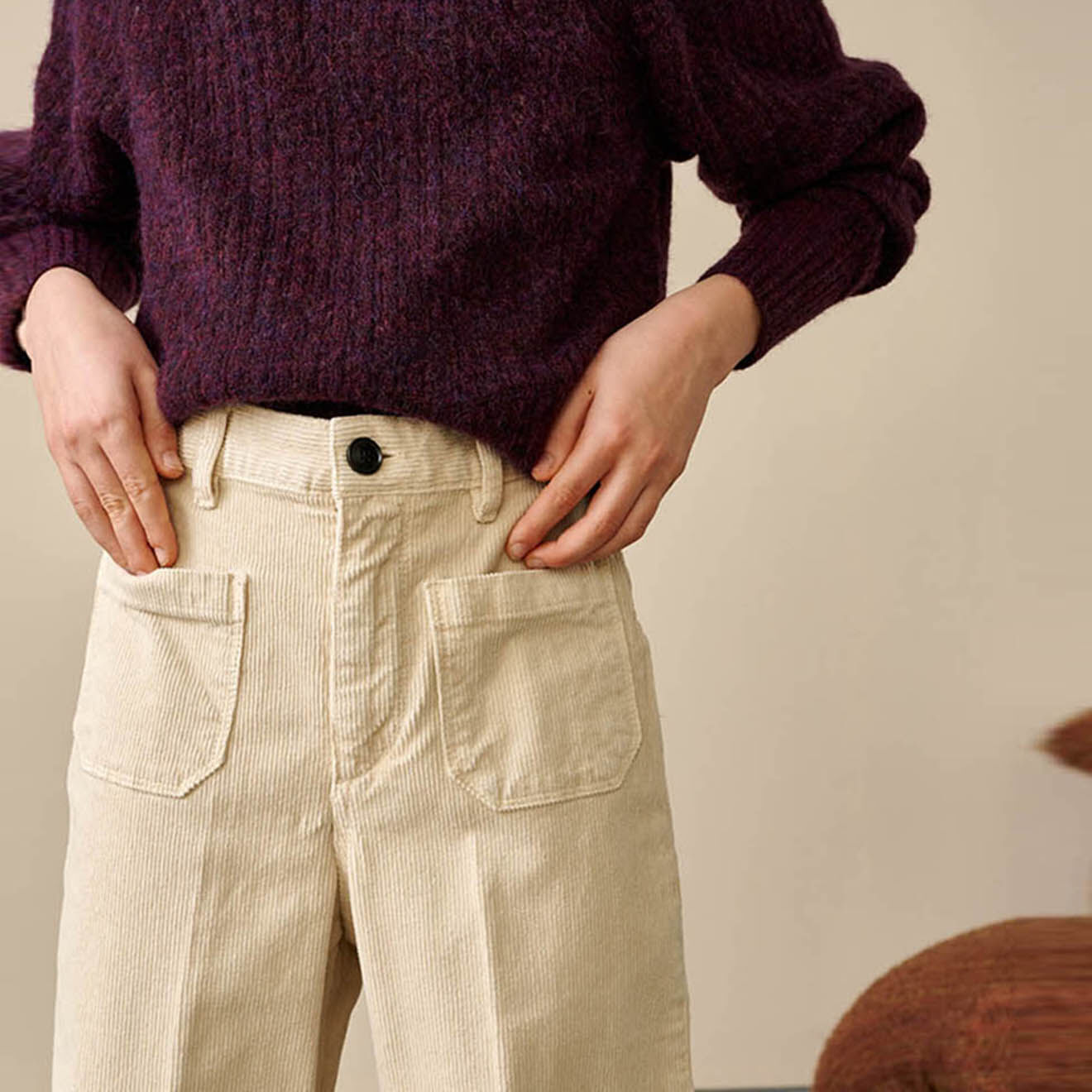 Bellerose Pantalon Pepy en Velours de coton côtelé calcaire