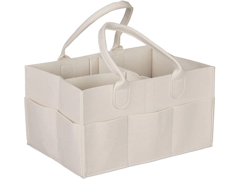 relaxdays Pflegekörbchen Windel Caddy Filz Beige Multifunktionaler Organizer für Kindersachen