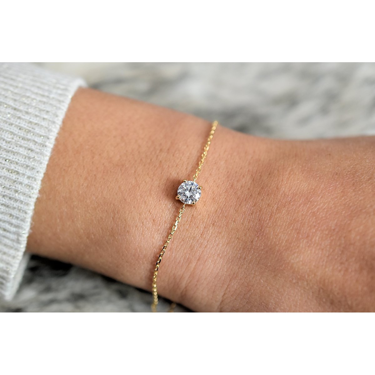 Bracelet solitaire oxyde de zirconium Plaqué OR 750 3 microns