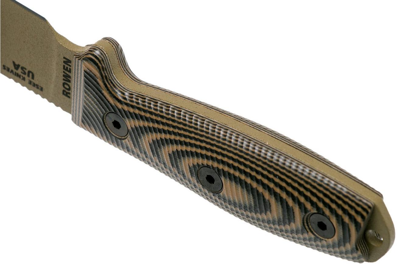 ESEE Model 3 Dark Earth Blade 3D Coyote-Black G10 survivalmes 3PMDE-005 zwarte schede   riemclip