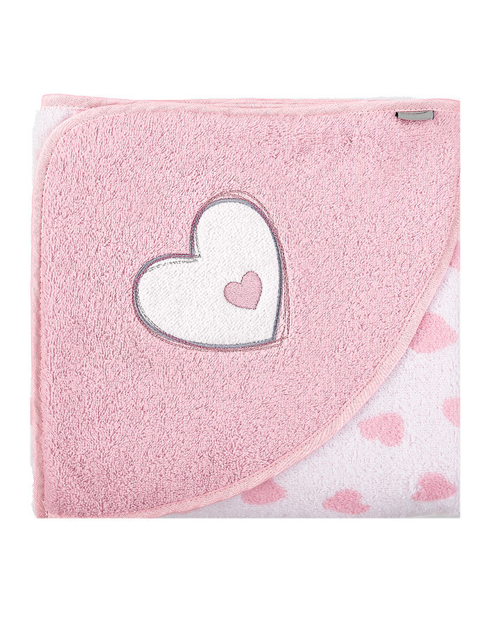 Kapuzenhandtuch EMMI GIRL (100x100) mit Herzchen in weiß/rosa