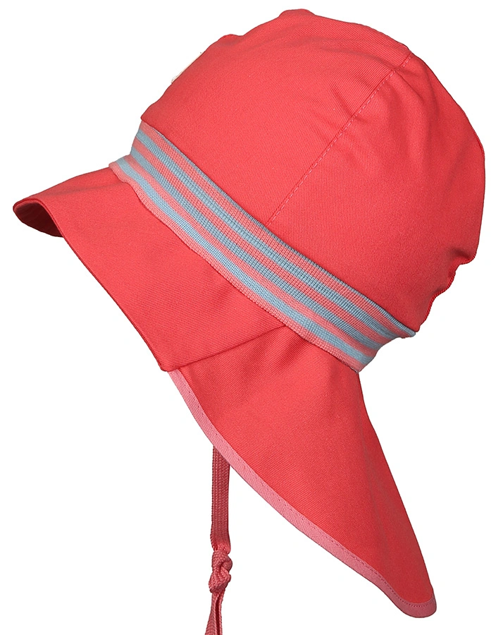 Sonnenhut FEUERWEHR STRICK mit Nackenschutz in koralle