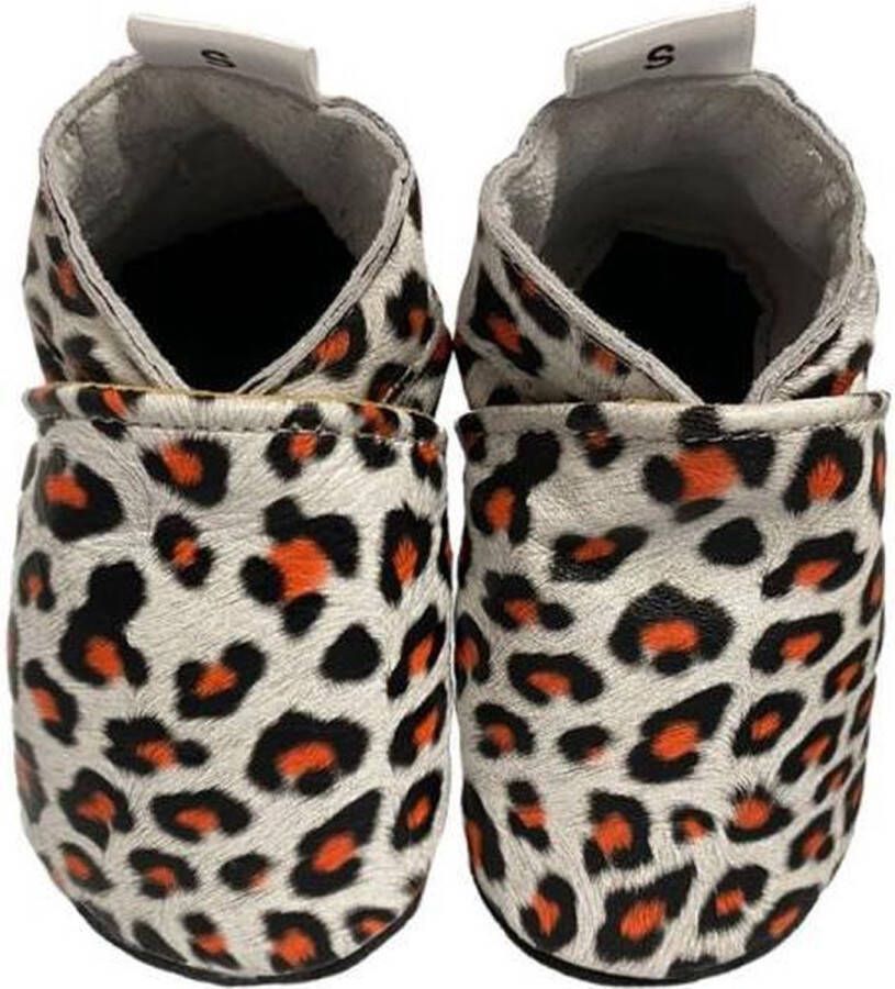 Babysteps leren babyslofjes met panterprint Wit Leer Panterprint 18 19