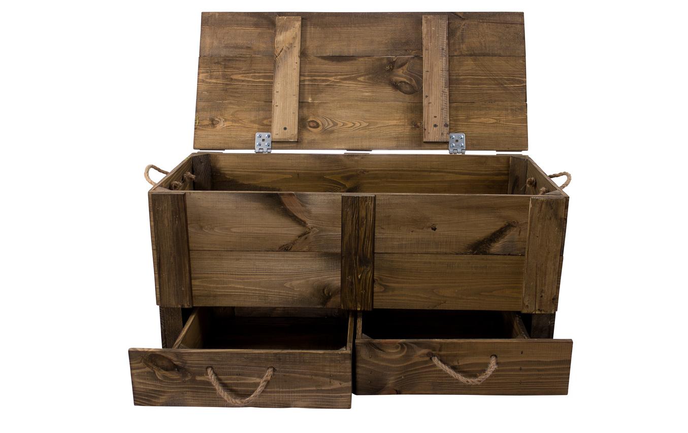 Truhe Vintage Braun, 85 x 40 cm<br>Holztruhe mit 2 Schubladen