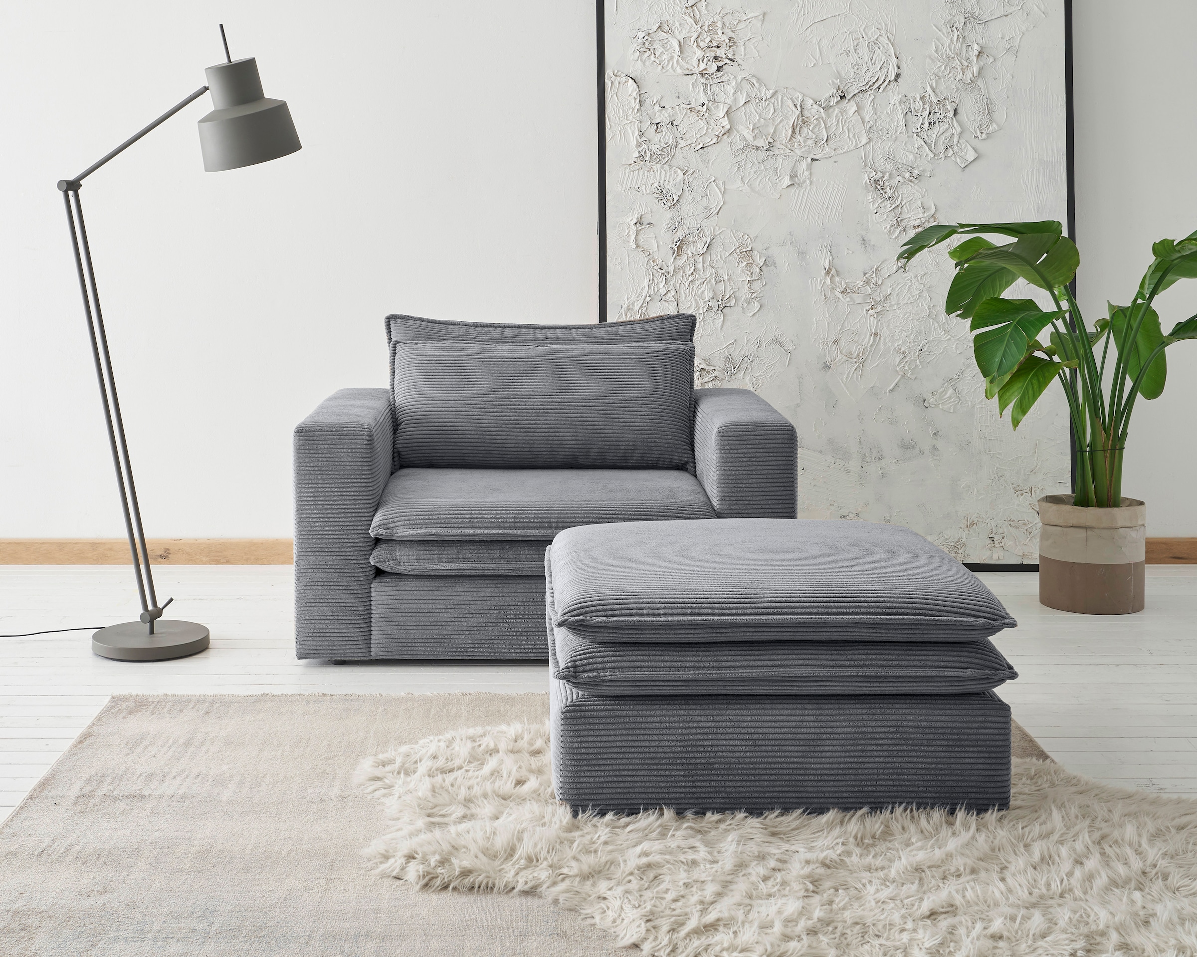 Home affaire Sitzgruppe »PIAGGE« 2 Stk. tlg. Hochwertiger Cord, Loveseat und Loveseat-Hocker im Set