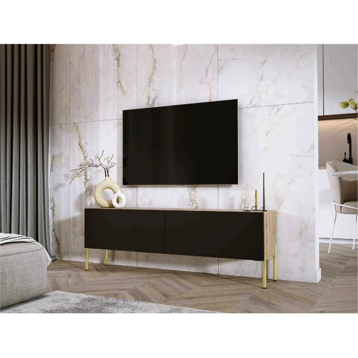 3xeliving Meuble TV - Chêne wotan/noir