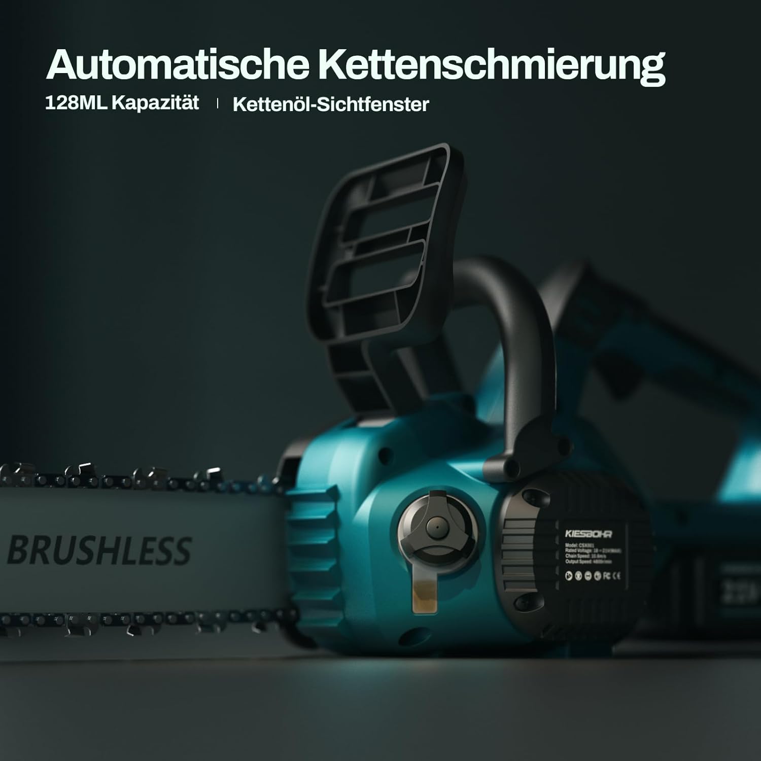30cm Akku Kettensäge, 12 Zoll Bürstenlose Elektro Motorsäge mit Automatischer Kettenschmierung & Kettenspannung (21V, 2 Akkus 4000mAh, 2 Ketten)