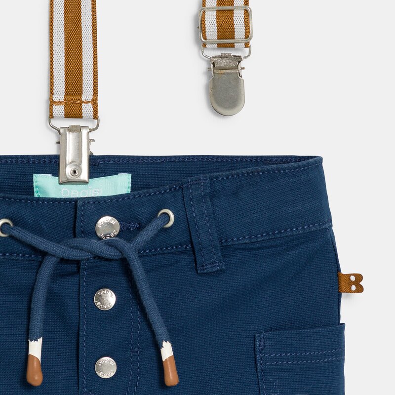 Short coton fantaisie à bretelles bleu bébé garçon Bleu