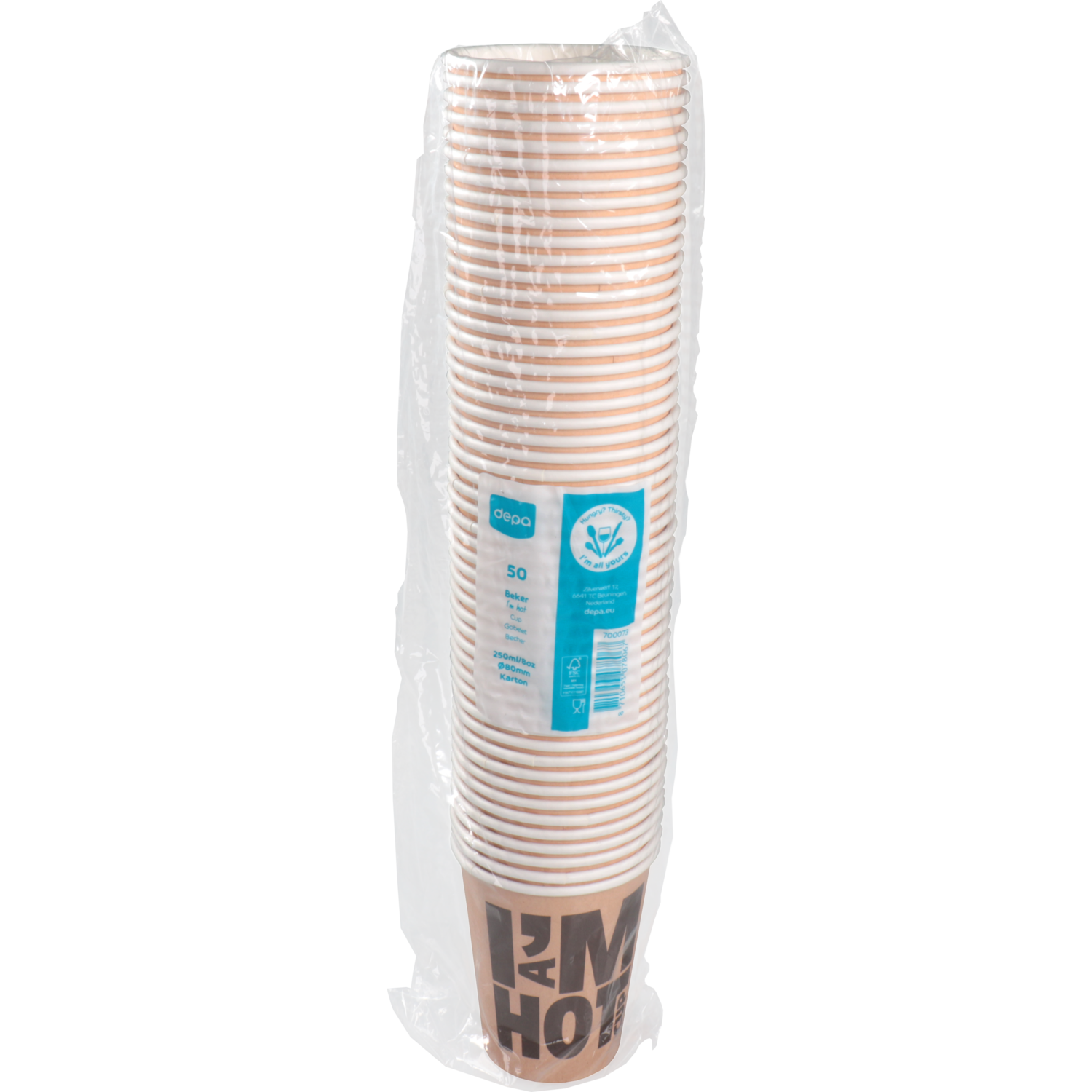 Depa, Koffiebeker, I´M a HOT cup, Karton + PE, 250ml, 8oz, 92mm, bruin