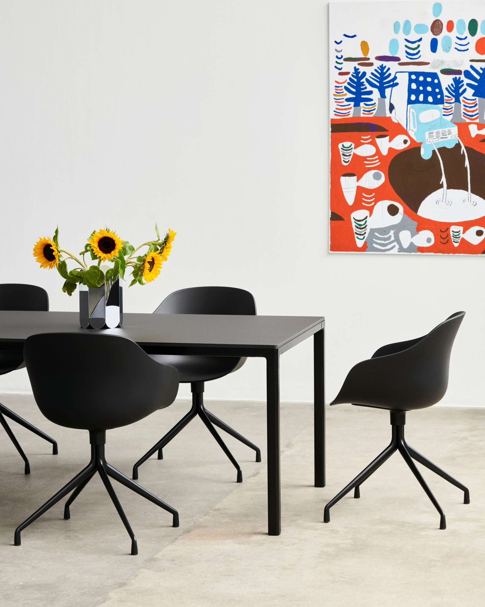 Eettafel T12 160x80 zwart onderstel zwart linoleum blad