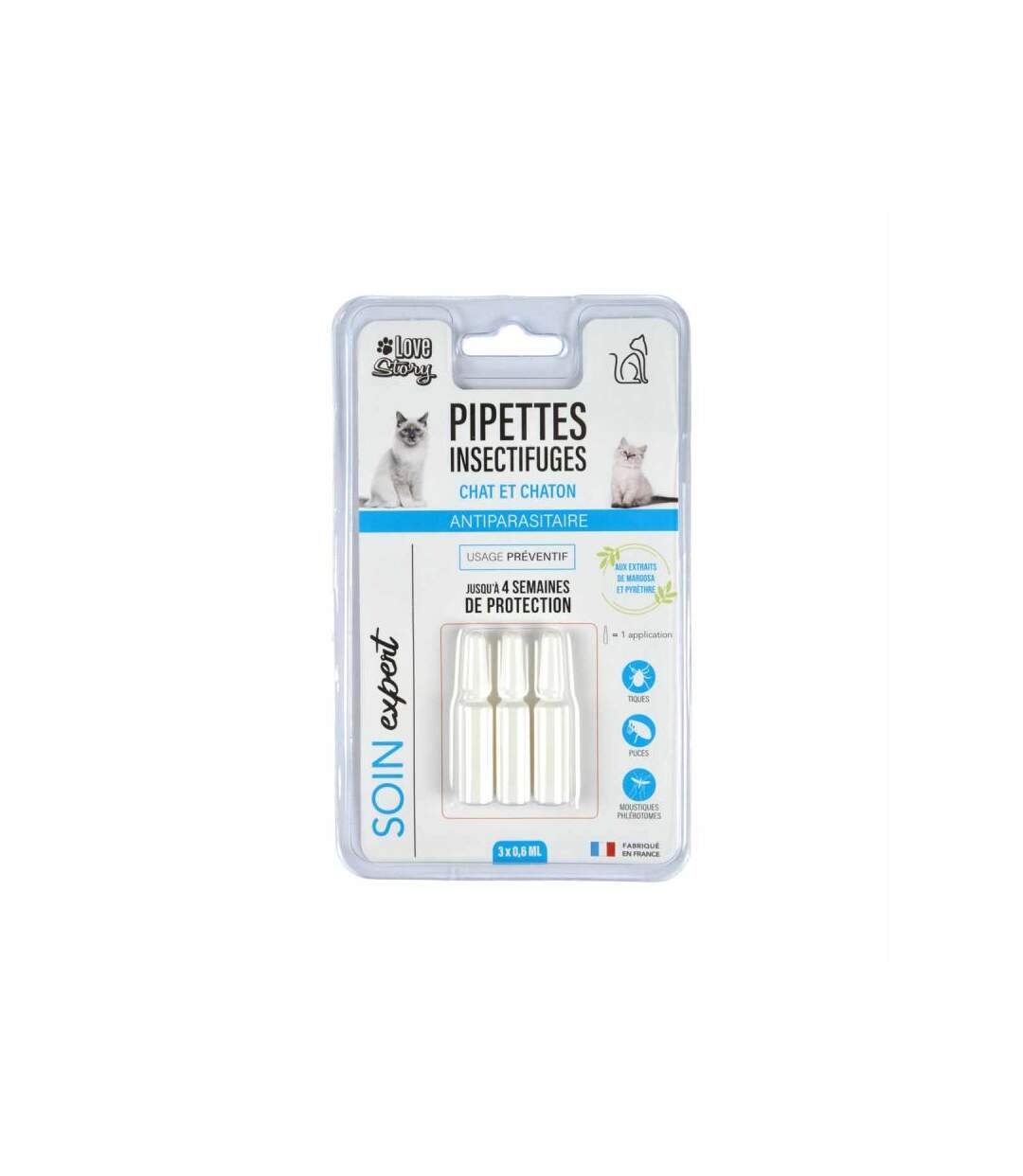 Paris Prix - Lot De 3 Pipettes Pour Chat soin Expert 0,6ml Blanc