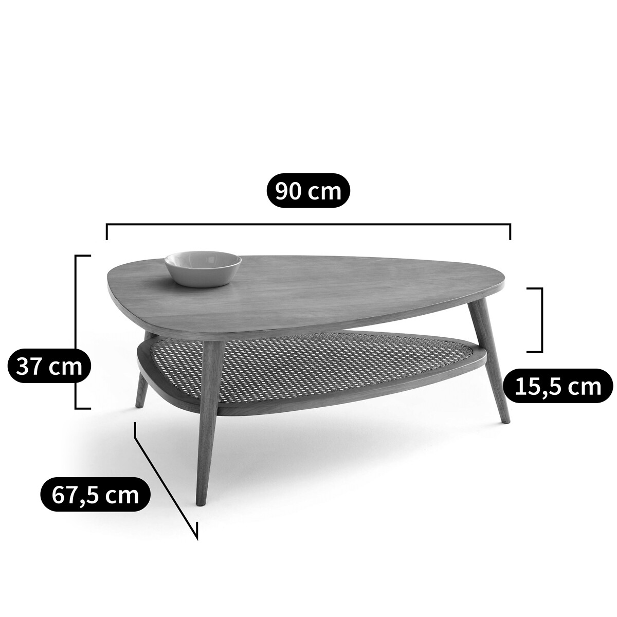 LA REDOUTE INTERIEURS<br>Mesa de centro vintage em carvalho e vime, Quilda