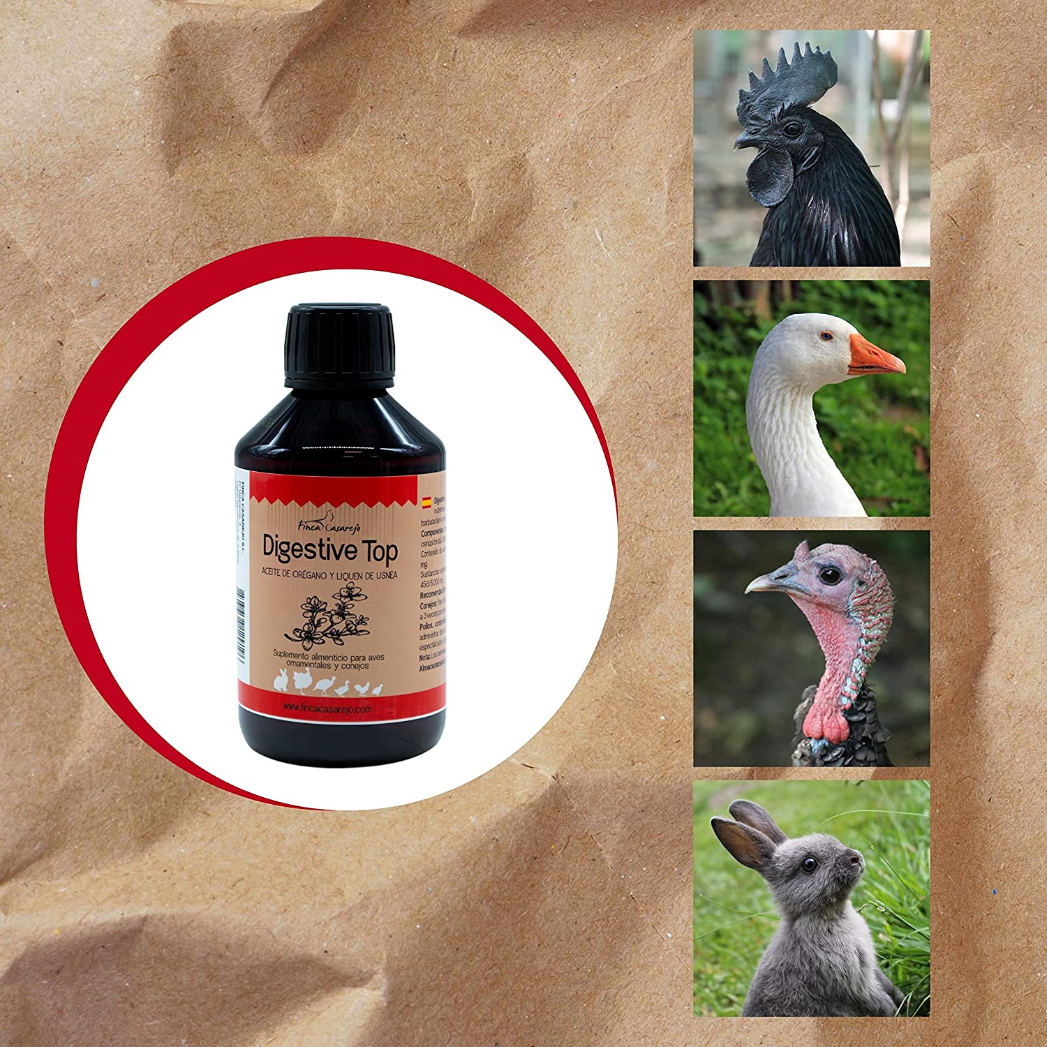 Suplemento alimentar para uma boa saúde digestiva em animais | Digestive Top 250 ml para coelhos e aves | Contém orégano e tomilho