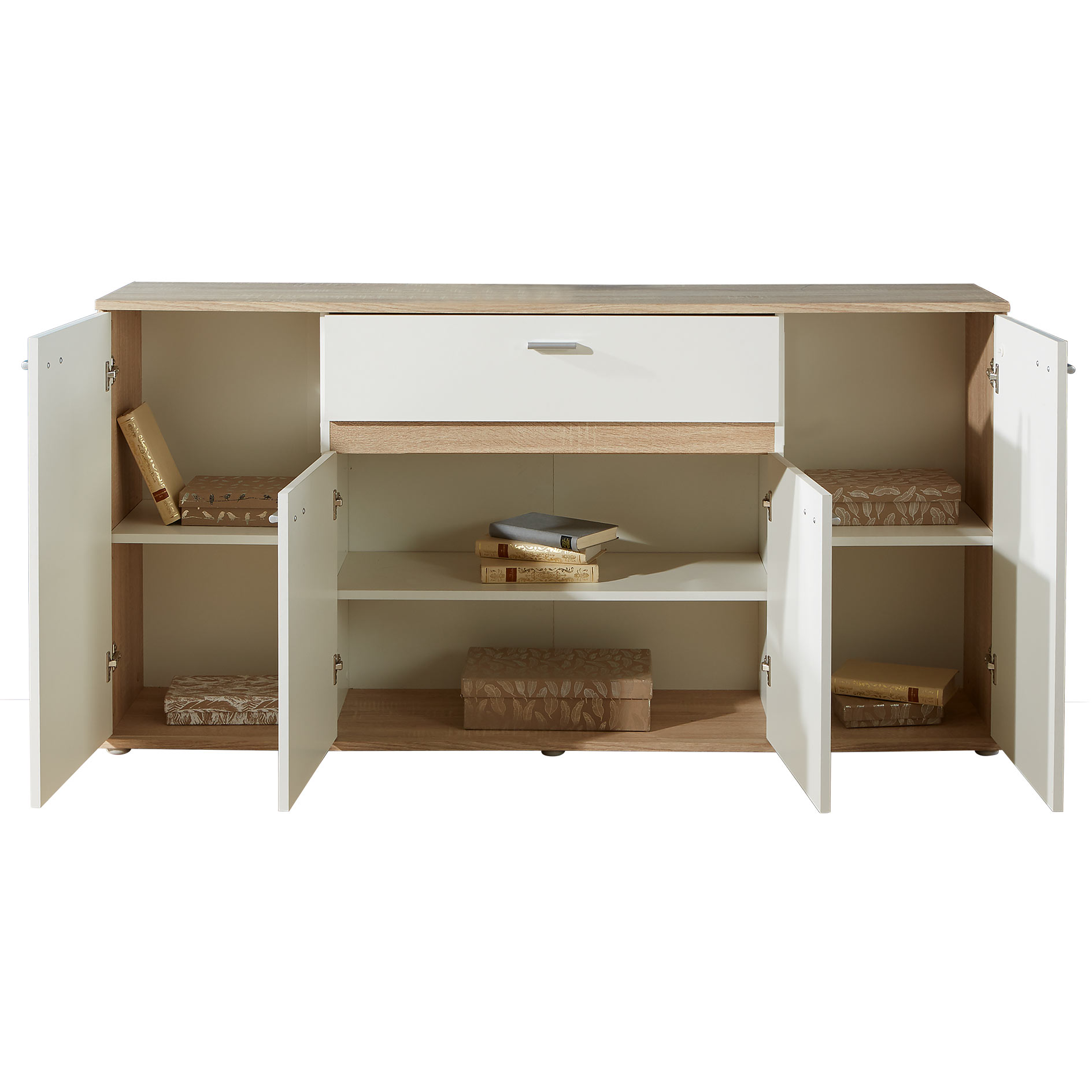 Kommode - Sonoma Eiche - weiß - 4-türig - 160 cm