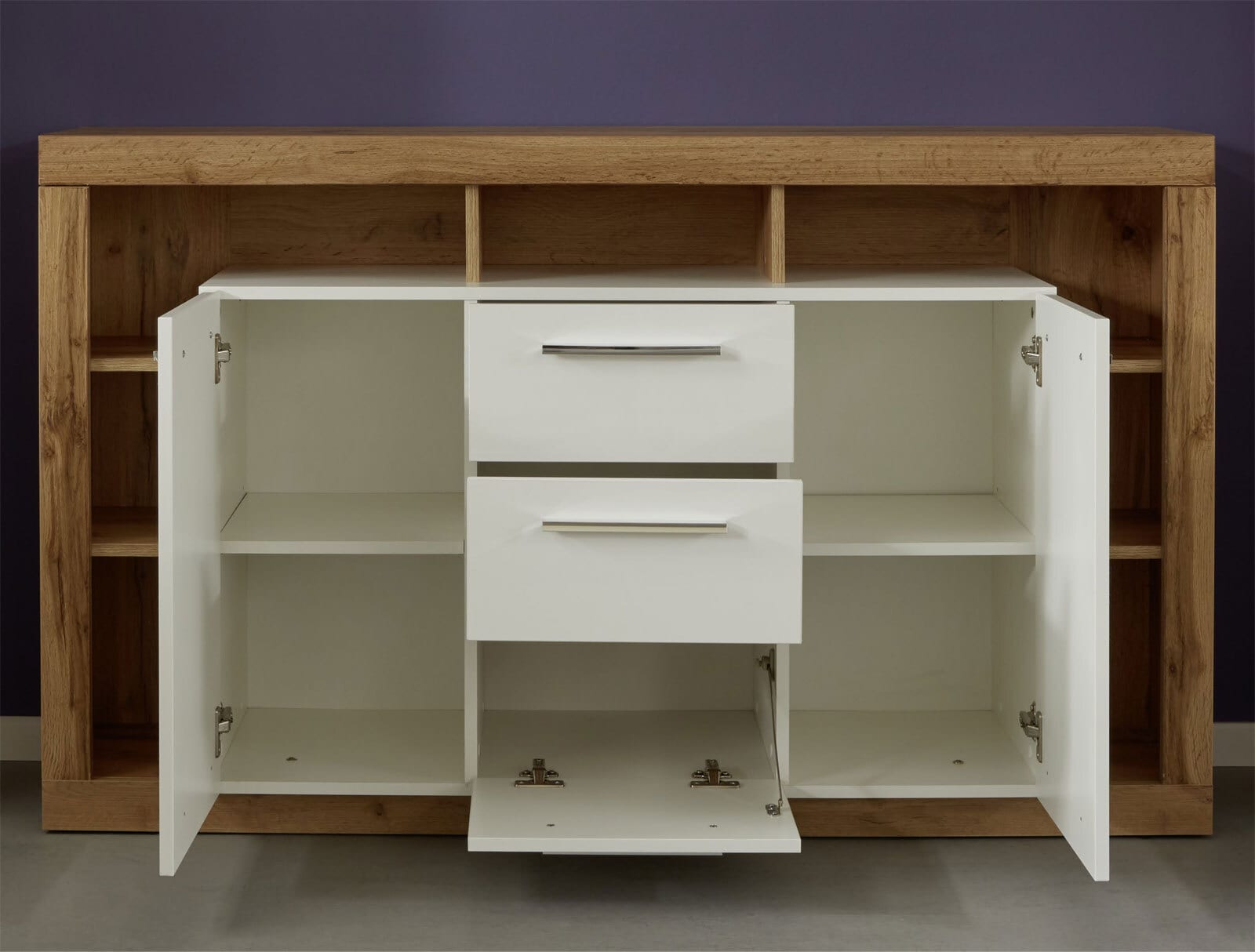 Sideboard Rock Weiß Hochglanz/Wotan Eiche Nachbildung 150 x 90 x 40 cm