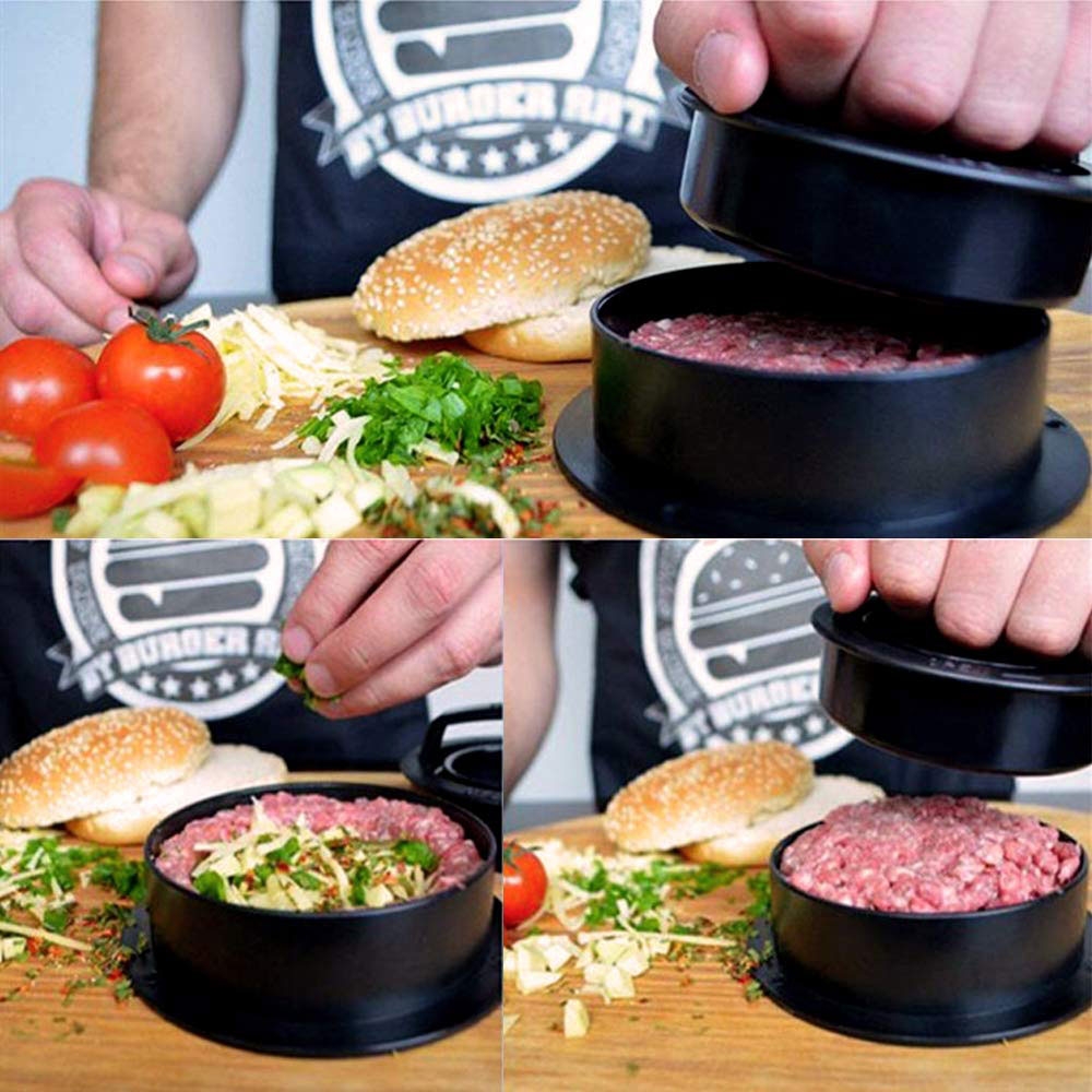 2in1 Burger Presse Burgerform Küchenhilfe Fleisch Hamburgerpresse - Schwarz