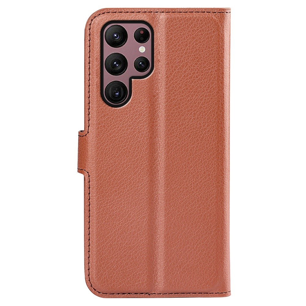Samsung Galaxy S23 Ultra 5G Leder Tasche Flip Cover Litchi Look - Braun