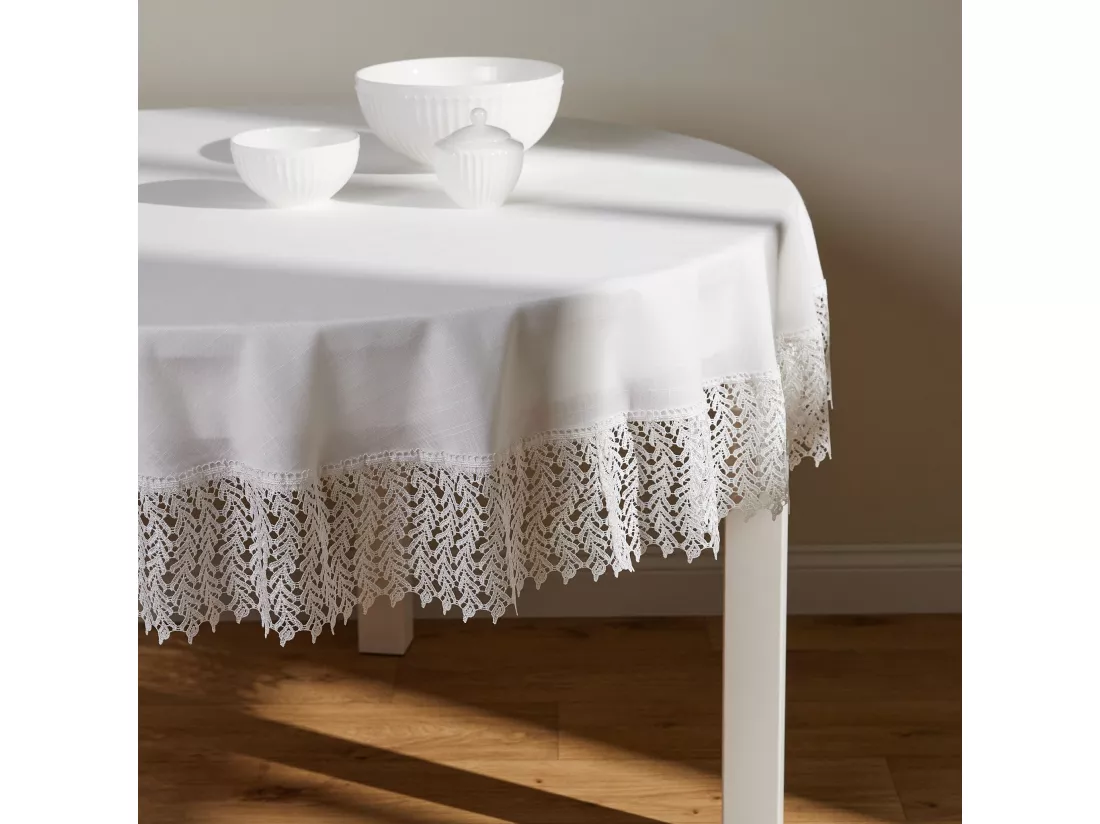 Nappe Ronde Décorative Polyester Bernadette 160 cm Blanc