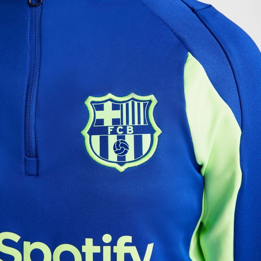 FC Barcelone Maillot d'Entraînement Dri-FIT Strike Drill Avant-Match 3ème - Bleu Royal/Vert Enfant