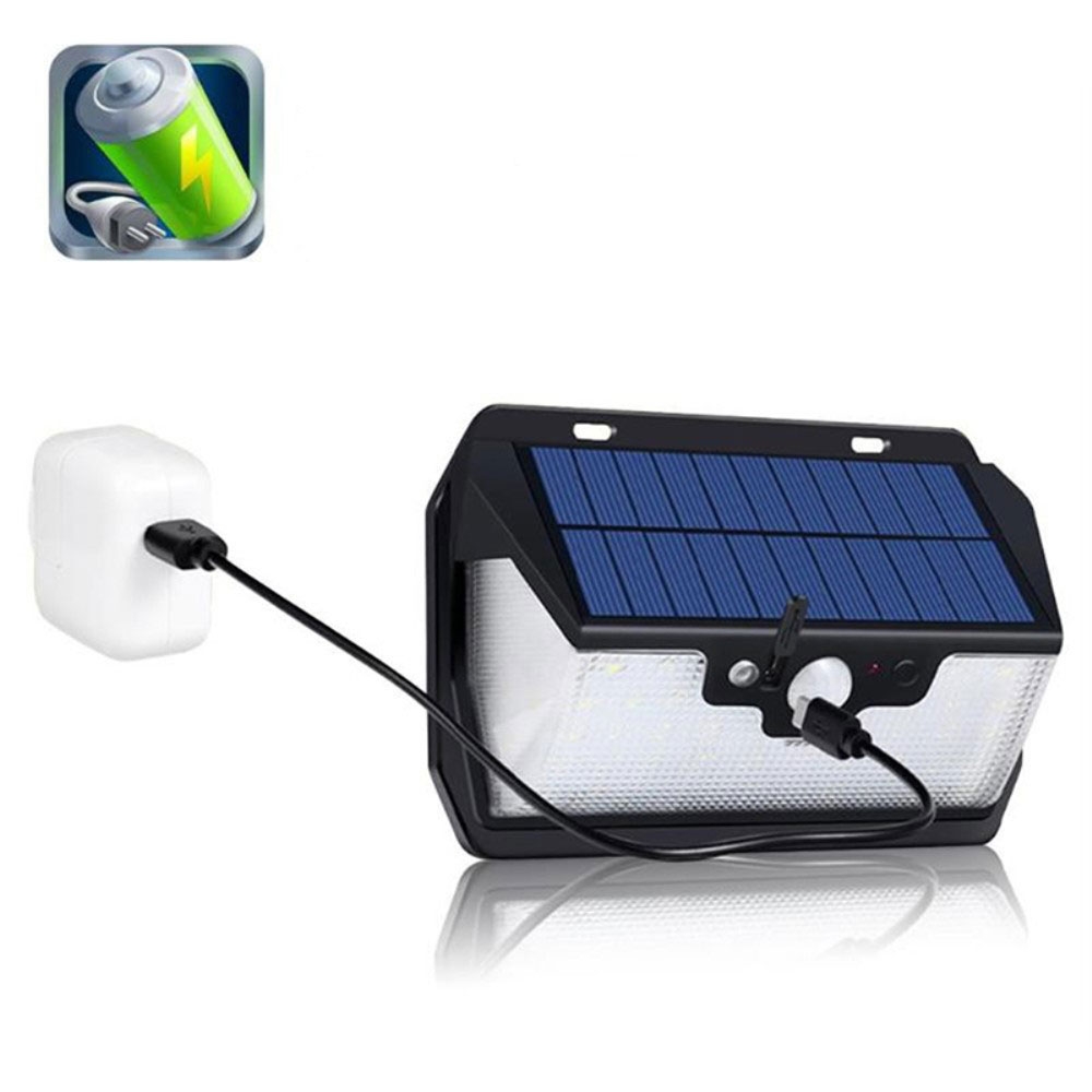 55 LED's Solar Outdoor USB Lampe Wandleuchte Infrarot Bewegungsmelder Spritzwasserfest (IP65)   Fernbedienung - Schwarz