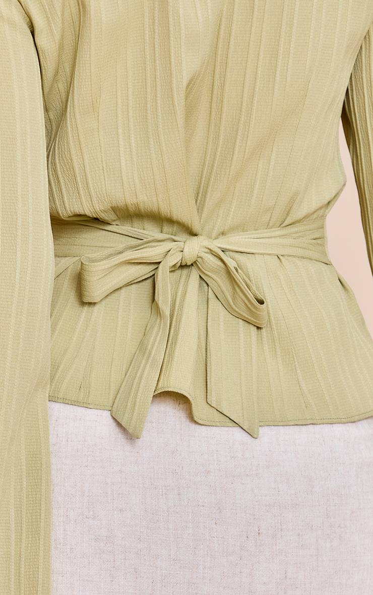 Vert Sauge Chemise En Satin Texturé À Nouer Dans Le Dos