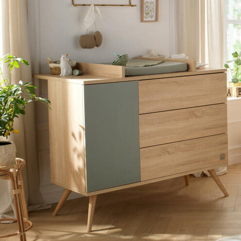 Commode à Langer 3 Tiroirs 1 porte SEVENTIES Sauge - SAUTHON