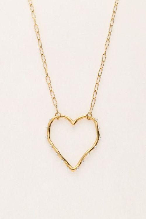 Schakelketting met open hart en parels