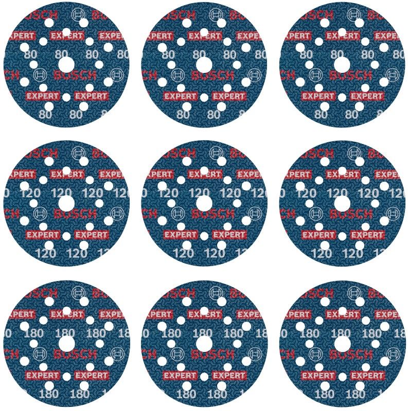 Bosch 2608902407 EXPERT 9-delige set Schuurschijf O780 met film onderlaag, 125 mm (9 stuks)
