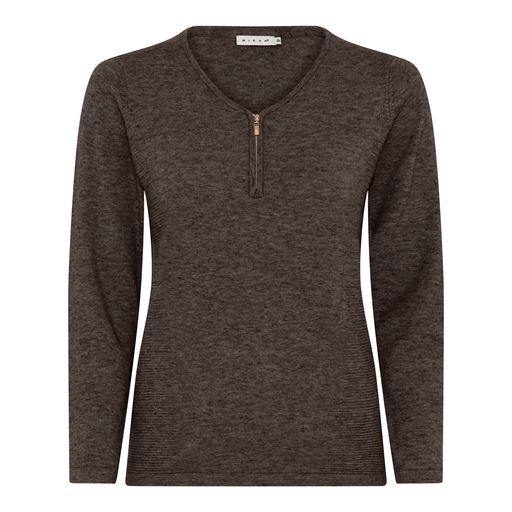 Micha Langærmet Striktrøje, Dark Brown, L