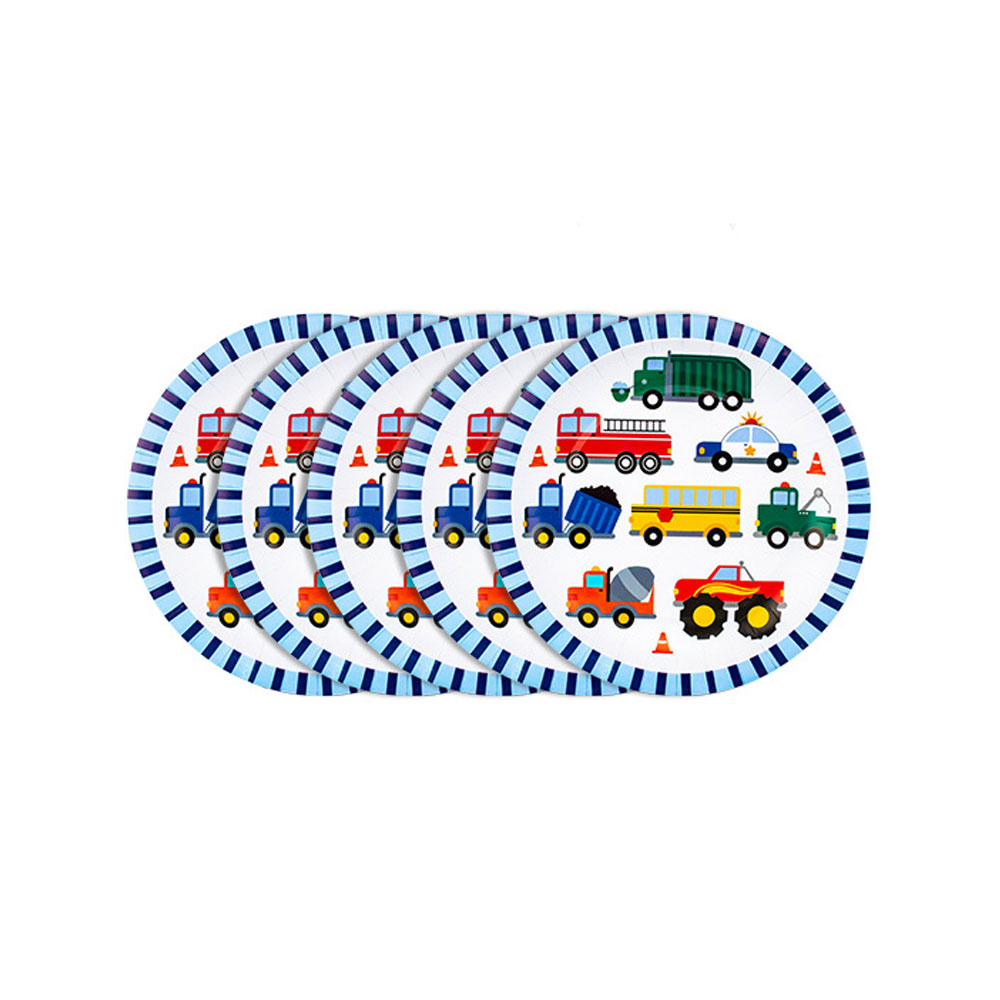 (6er Set) Ø23cm Einweg Teller Kinder Party Geschirr Tisch Dekoration - Fahrzeuge