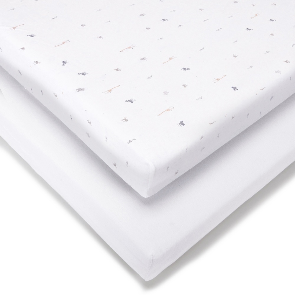 Baby Elegance Jersey-Baumwoll-Reisebettlaken, 2er-Pack, Safari-Motiv, 100 x 70 cm