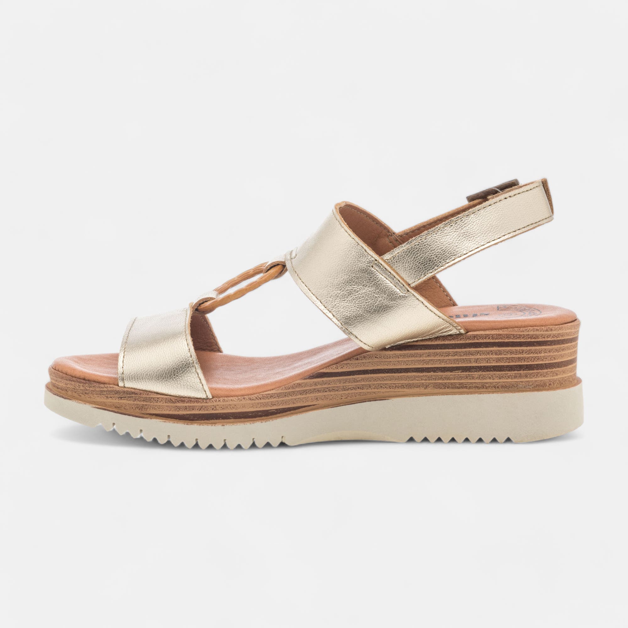 Sandales à talon compensé Femme en cuir or