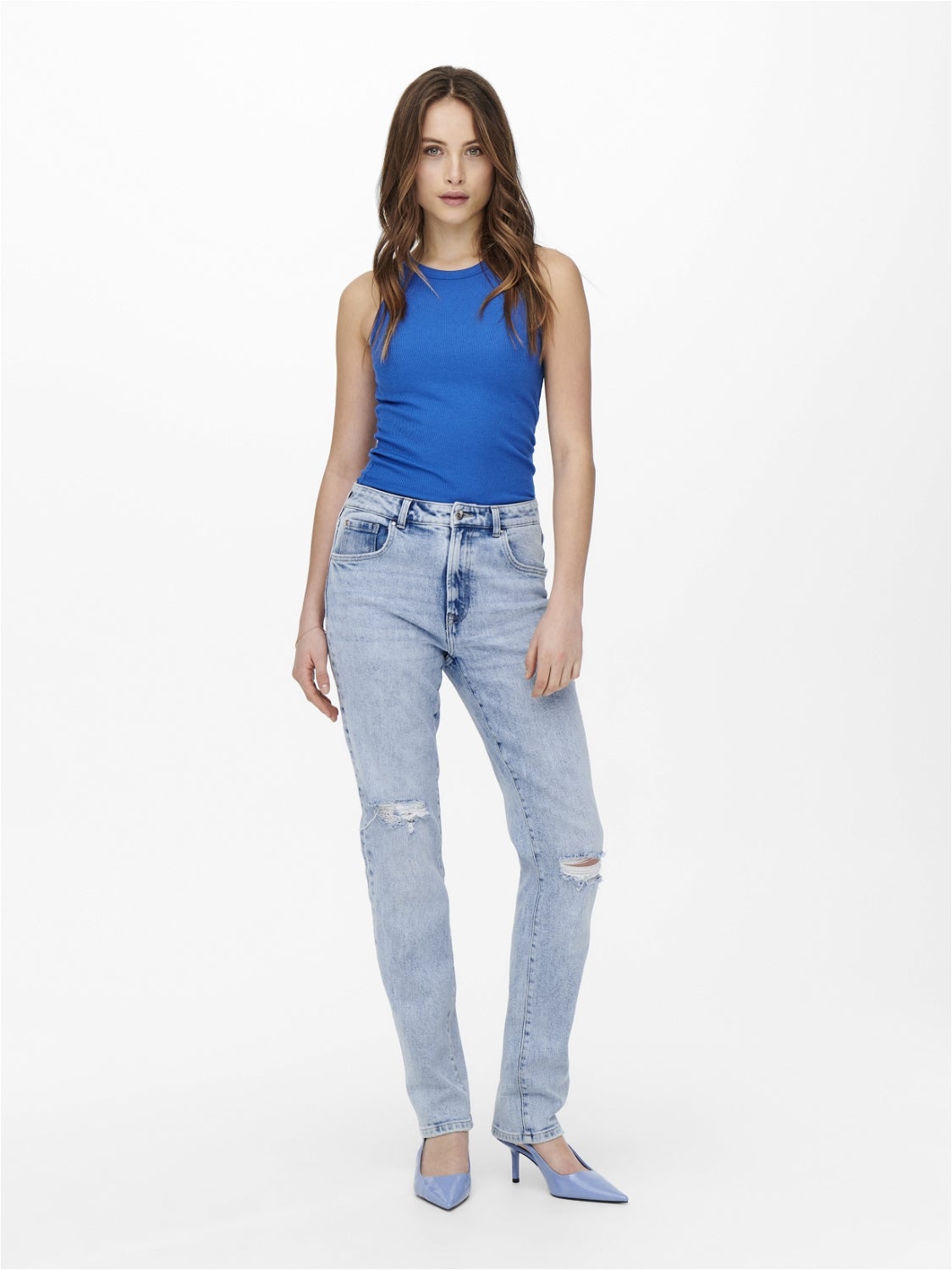 ONLSCARLETT Hohe Taille Slim Fit Jeans Light Blue Denim
