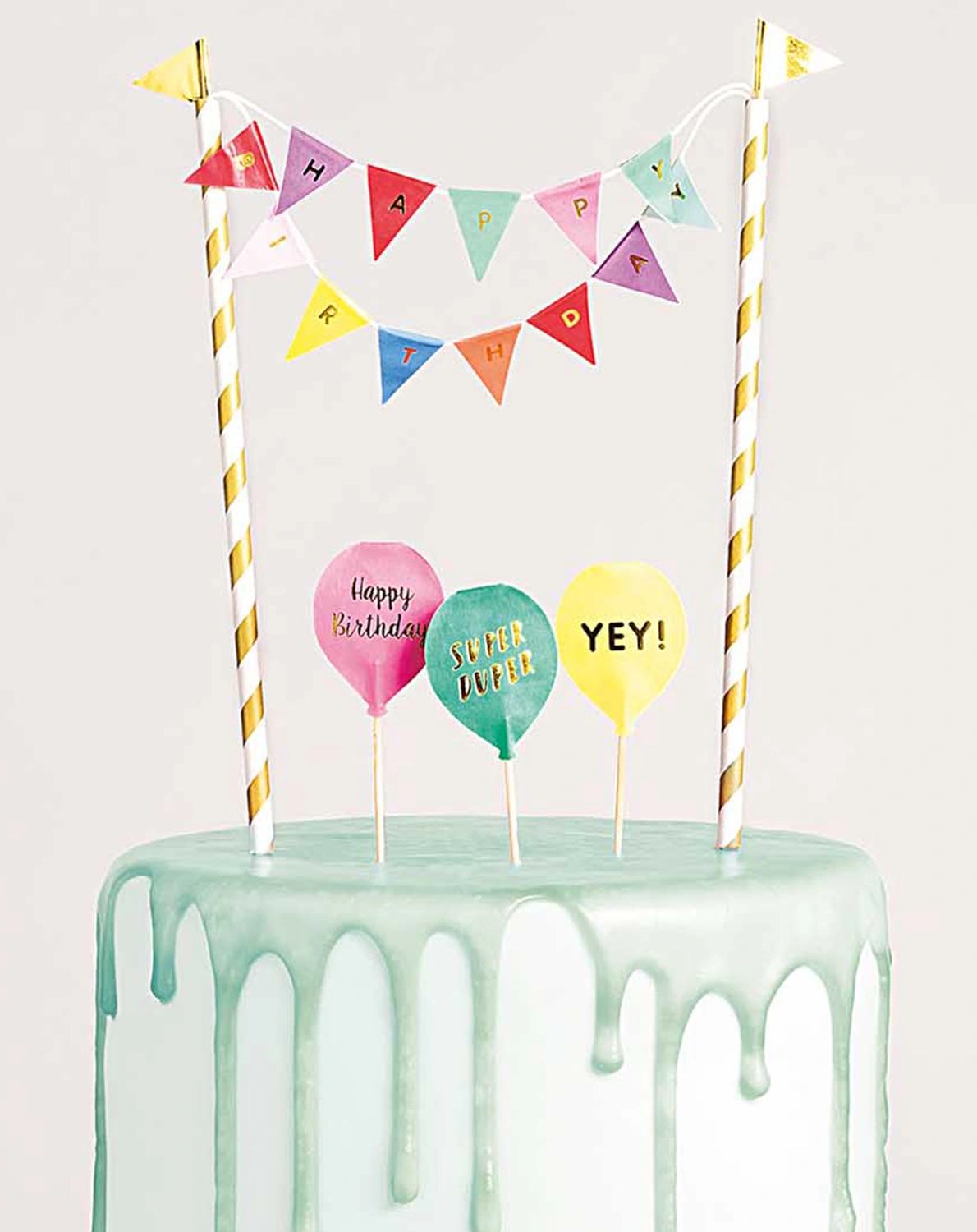 Kuchen-Dekoration HAPPY BIRTHDAY 4-teilig in bunt