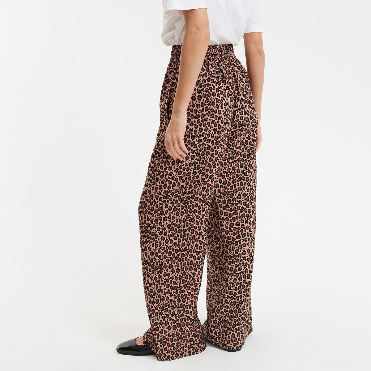 COLEÇÕES LA REDOUTE<br>Calças de perna larga e cintura alta com estampa de leopardo
