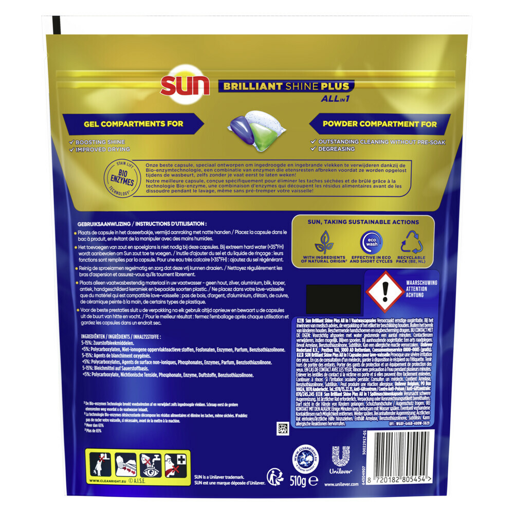 Sun Brilliant Shine+ All-in 1 Vaatwascapsules34 stuks